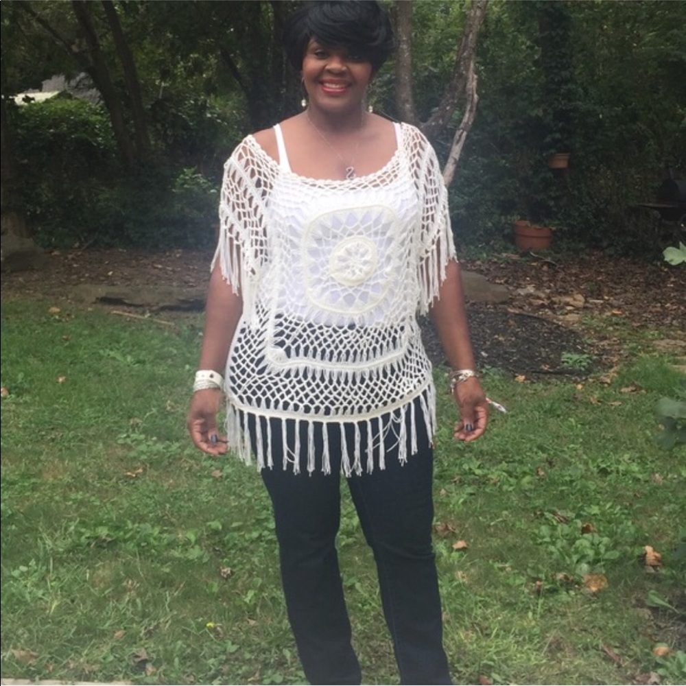 Fringed crochet oversized tunic blouse top